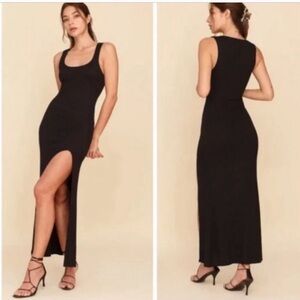 Reformation Bliss Rib High Slit Tank Dress in Black - size M #1239